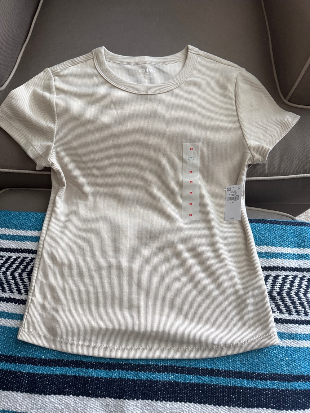 Old Navy Cream Ribbed Short Sleeve Tee - Girls